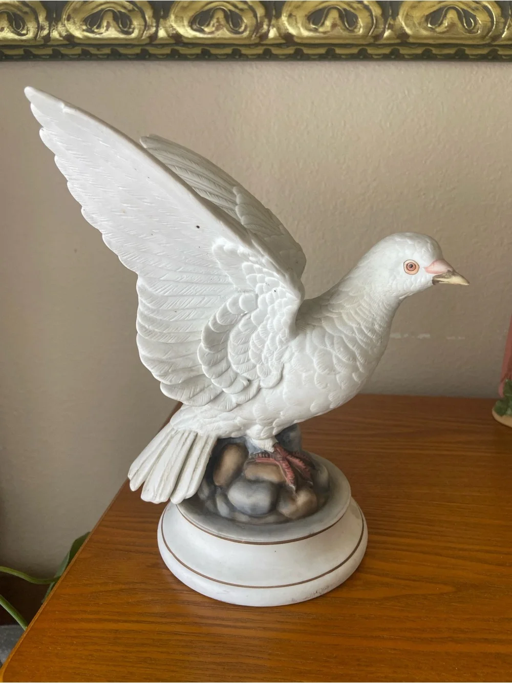 Andrea By Sadek White Dove Porcelain Figurine with Subtle Pink Eye